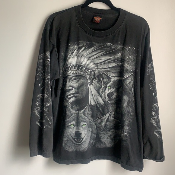 Rock Eagle Chief & Green Eyed Wolf Long Sleeve Tee - Picture 3 of 7